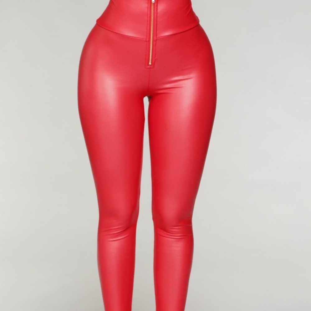 Red leggings zip up on the front